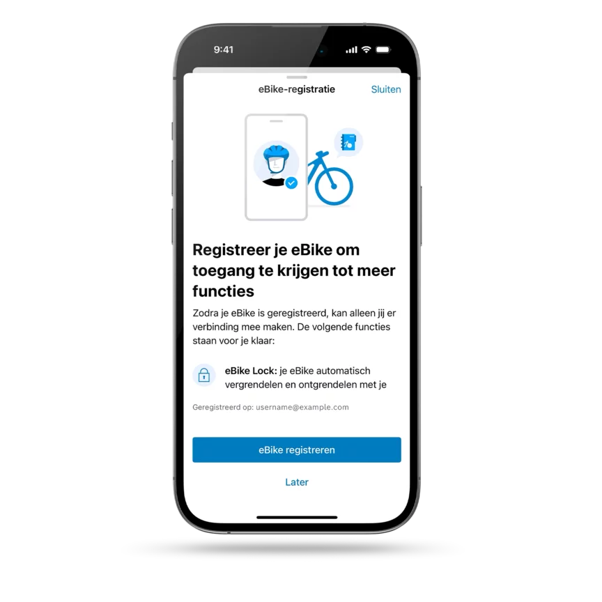 Op een losgekoppelde smartphone is het mogelijk om een eBike te registreren.