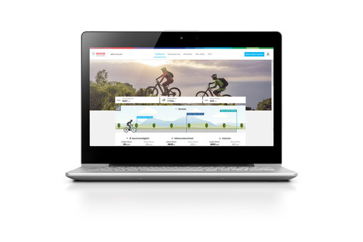 Laptop, der mit dem Bosch eBike Online Portal verbunden ist