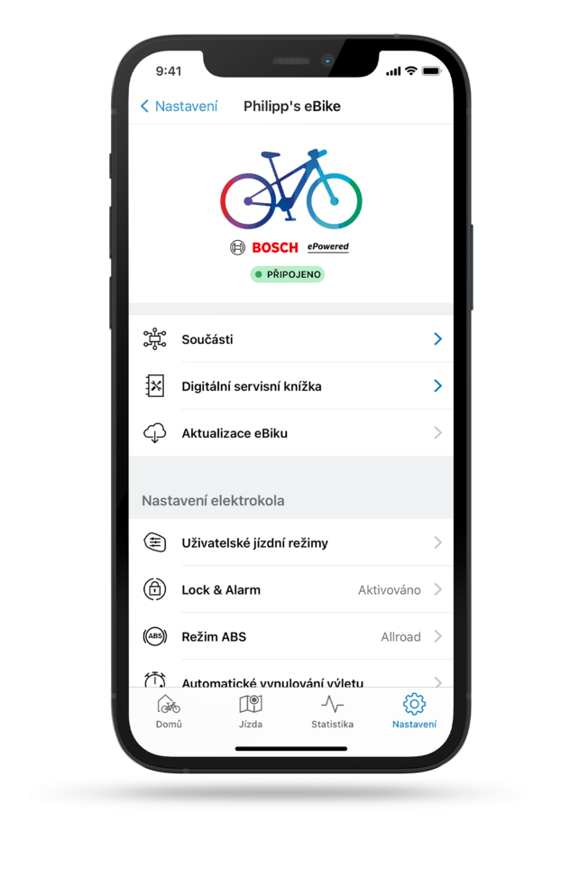 Freigestelltes Smartphone, které zobrazuje možnosti nastavení v aplikaci FlowApp.