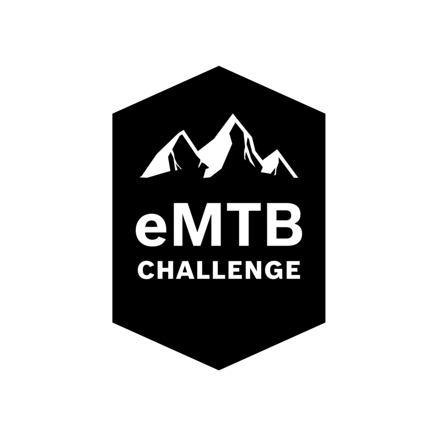 Logo: Depiction of mountains, featuring the Bosch logo and the text eMTB CHALLENGE.