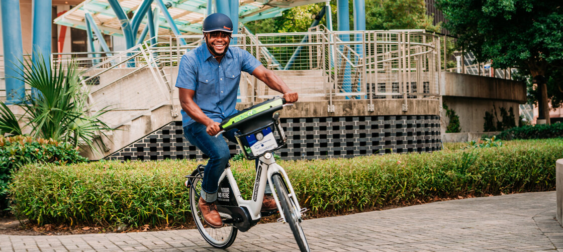Houston eBike Rider at the Train Station