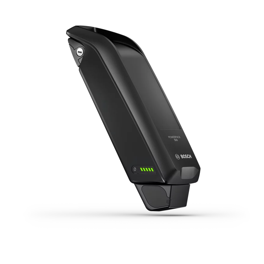 Batterie de VAE PowerPack 500 isolée sur fond blanc.