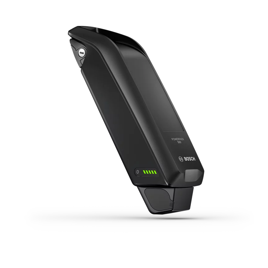 Batterie de VAE PowerPack 500 isolée sur fond blanc.