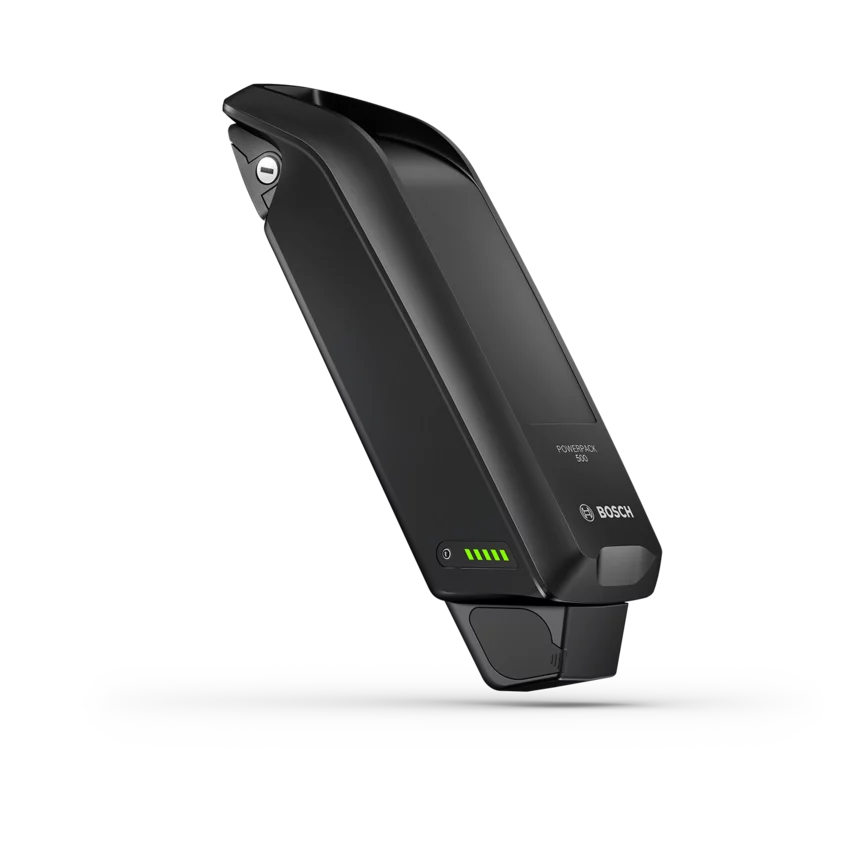 Batterie de VAE PowerPack 500 isolée sur fond blanc.