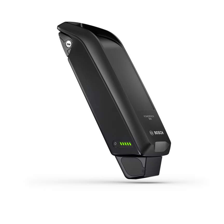 Batterie de VAE PowerPack 500 isolée sur fond blanc.