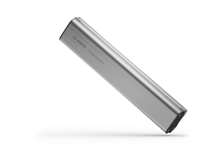Bosch eBike battery (CompactTube 400) with gray print.
