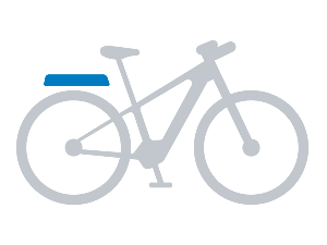 Icon eines grauen eBikes mit blau gefärbtem Akku am Gepäckträger.