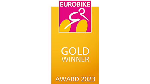 Icon featuring the text "EUROBIKE" at the top, and "GOLD WINNER AWARD 2023" in the center, with an orange and pink background.
