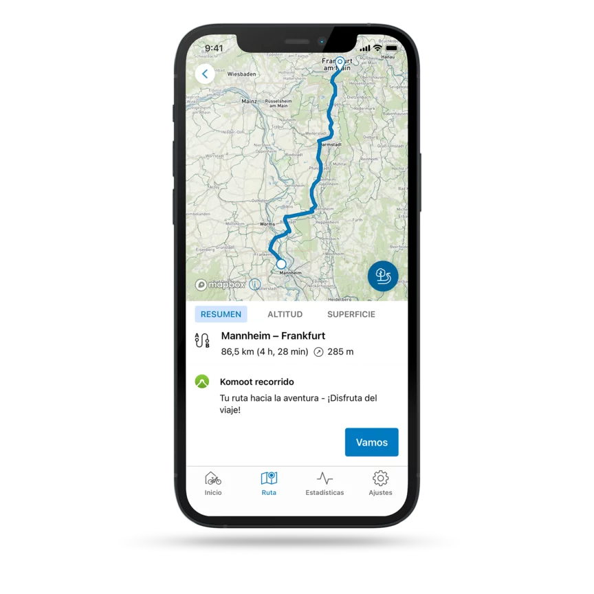 Se muestra un teléfono recortado con un mapa que indica una ruta.