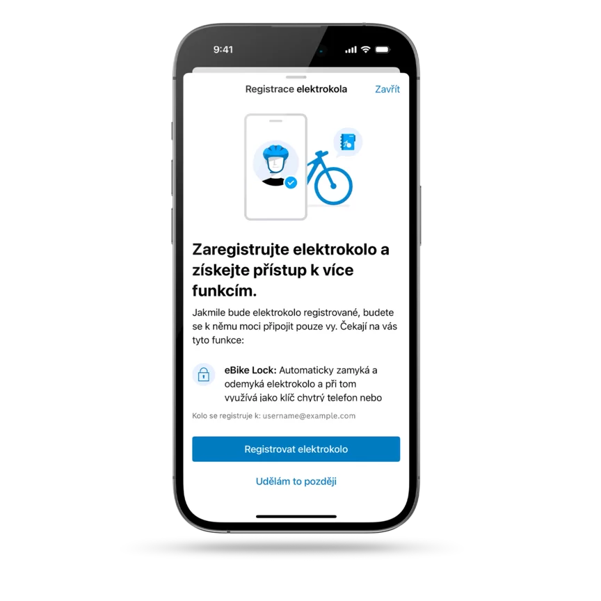 Na volně položeném chytrém telefonu je možné vidět možnost registrace eBiku.