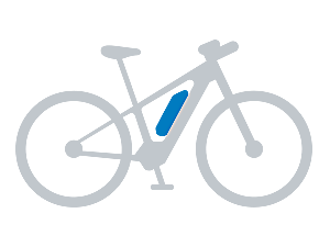 Icon eines grauen eBikes mit blau gefärbtem Akku am Rahmen.