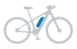 Icona di un eBike grigio con batteria blu montata sul telaio.