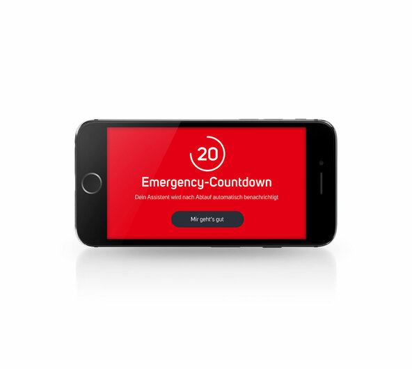 Smartphone mit der eBike Notruf App Help Connect zeigt an: Emergency Countdown