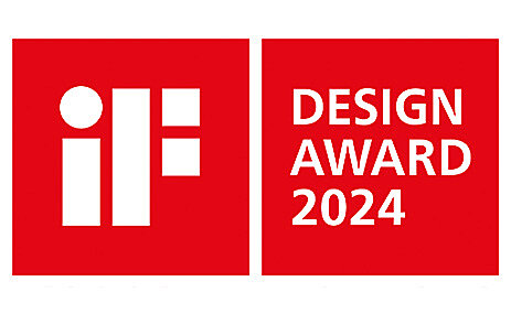 Icon with the text "iF" and "DESIGN AWARD 2024" in white font on a red background.