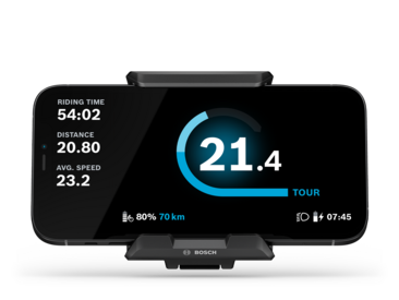 Cropped illustration of SmartphoneGrip with Smartphone in Tour M mode on a light gray background.