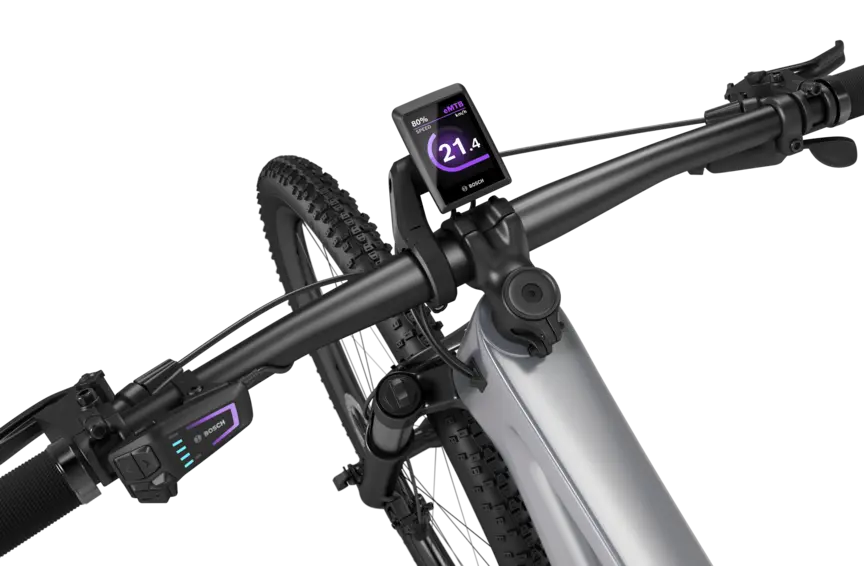Zoom in on the handlebars of a free-cut eBike, where a Kiox 300 is visible.
