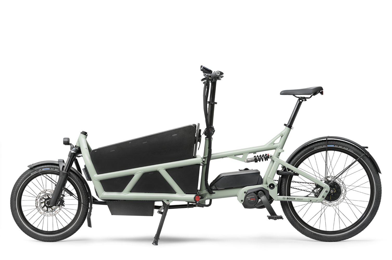 Freigestelltes hellgrünes eCargo Bike.