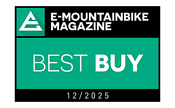 The 'Best Buy' seal from E-Mountainbike Magazine, awarded in issue 12/2025.
