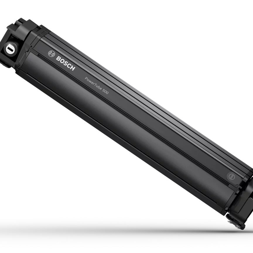 Bosch eBike battery PowerTube 500 isolated on white background.