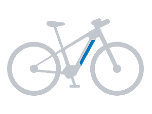 Icon eines grauen eBikes mit blau gefärbtem, integriertem Akku im Rahmen.
