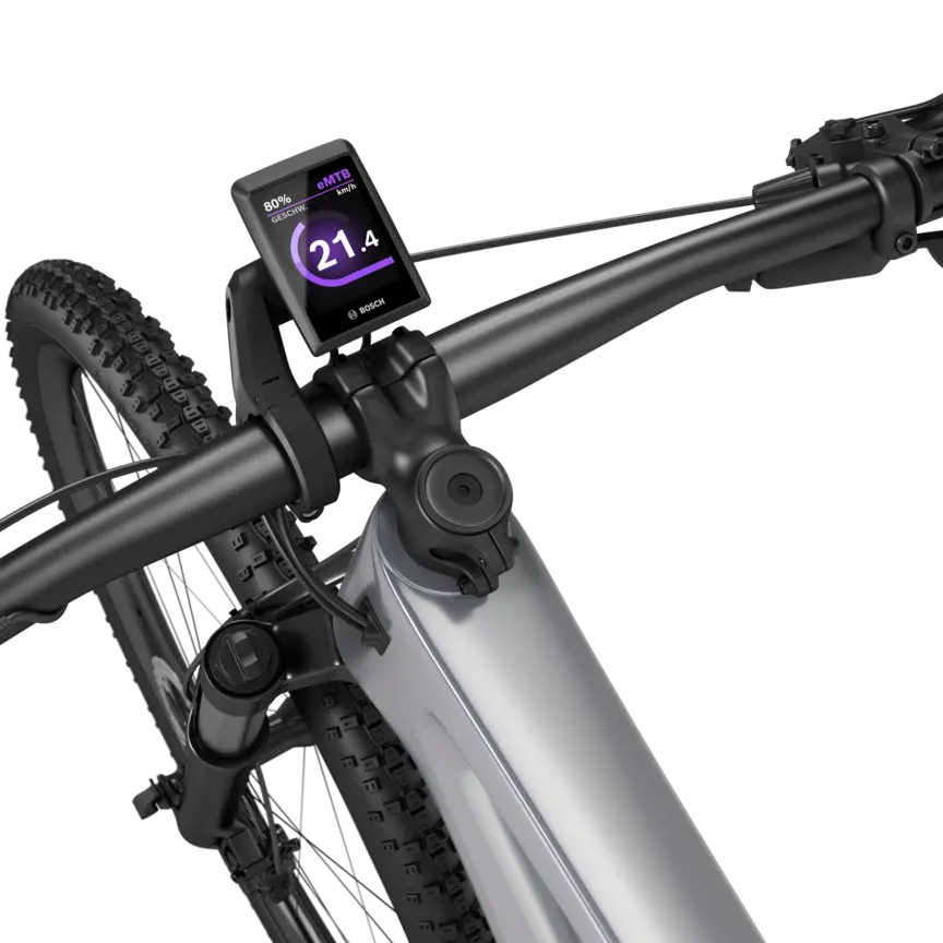 Zoom auf den Lenker eines freigeschnittenenes eBikes, an dem ein Kiox 300 zu erkennen ist.