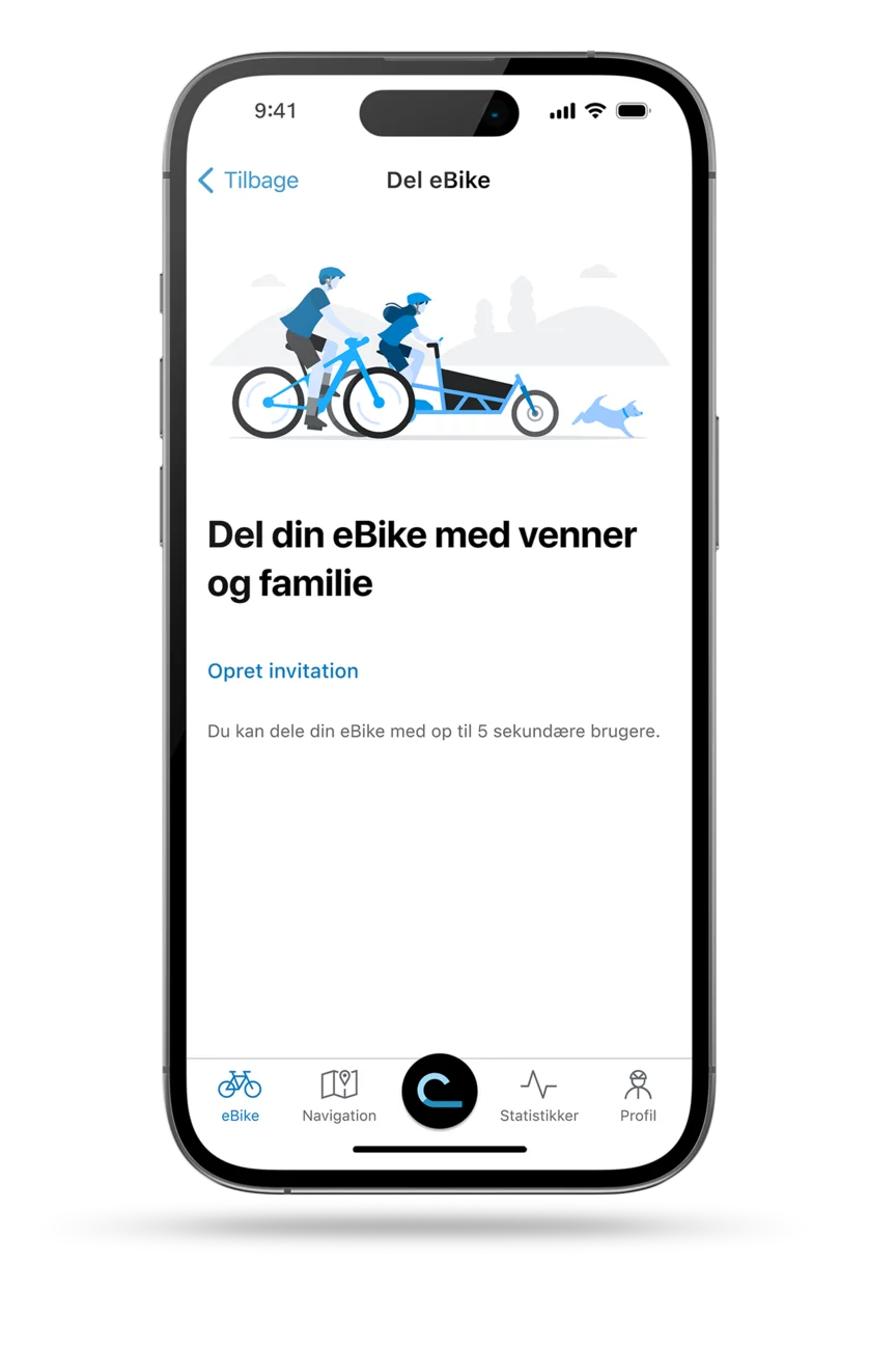 eBike Flow-app: skærm af funktionen "Del eBike".