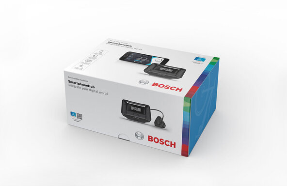 Die Produktverpackung des eBike Smartphone Hubs von Bosch eBike Systems