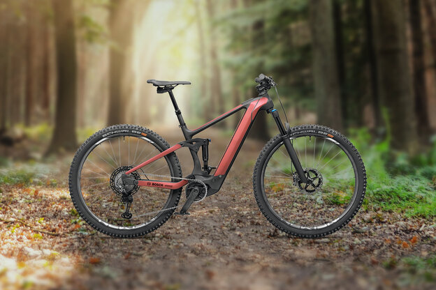 An eBike is presented with a forest background.