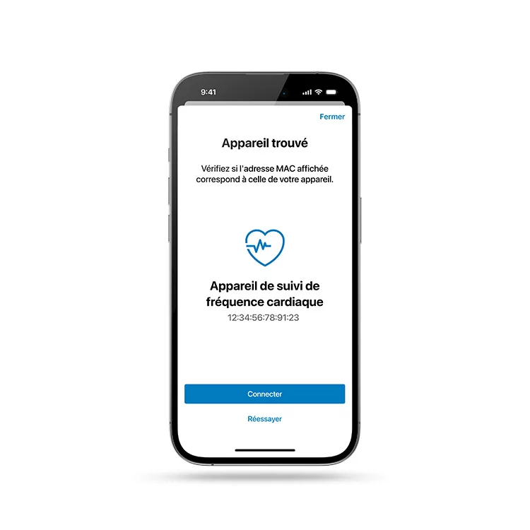 Sur un smartphone exempté, l’option de connecter un moniteur de rythme cardiaque est indiquée.