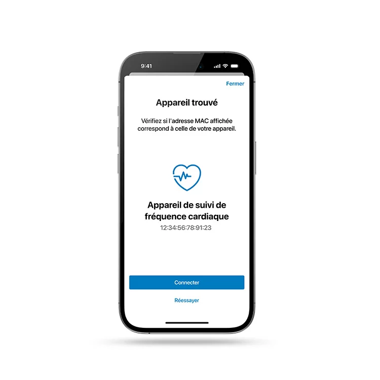 Sur un smartphone exempté, l’option de connecter un moniteur de rythme cardiaque est indiquée.